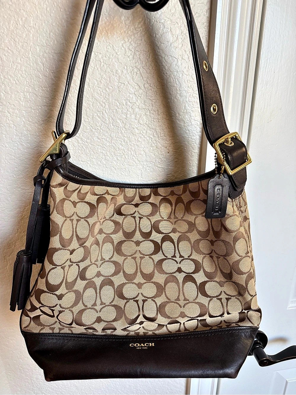 Coach Hamptons Signature Hobo Bag in Brown & Beige